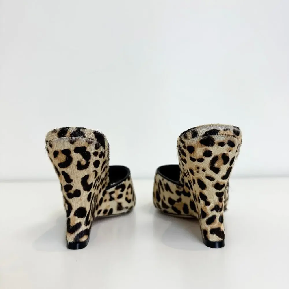 Cynthia Rowley Leopard Print Calf Hair Peep Toe Wedges 7.5